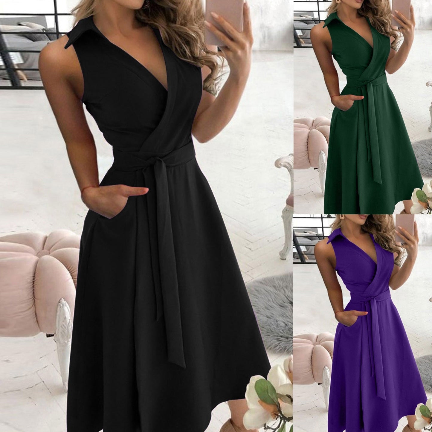 V-Neck Sleeveless Long Dress